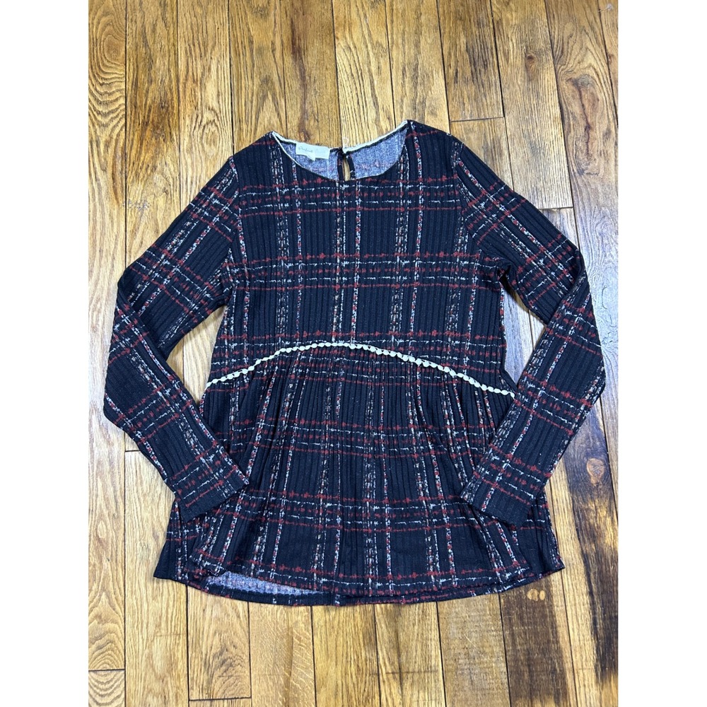 Perfect Peach Plaid Long Sleeve Tunic Top Women XL Red Black‎ White Textured